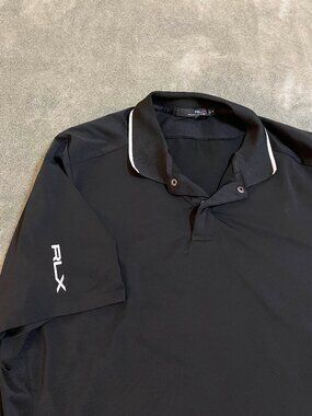 RLX Ralph Lauren Polo Shirt Black Short Sleeve Snap Stretch Performance Mesh XL